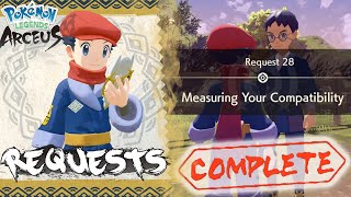 Pokemon Legends Arceus Request 28 Walkthrough quotMeasuring Your Compatibilityquot How To Unlock amp Guide [upl. by Richers998]