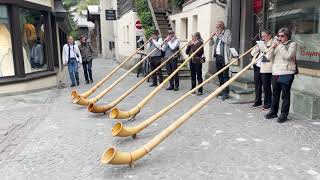 Alphorn Impromptu Street Performance  Zermatt Switzerland [upl. by Ahtelra]