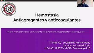 Hemostasia anticoagulantes y antiagregantes en anestesia  Llorente PARTE 2 [upl. by Demmy36]