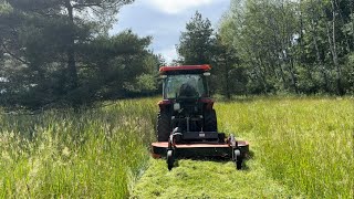 Trail trimming and mowing plus tractor talk kubota L3560 [upl. by Emoreg769]