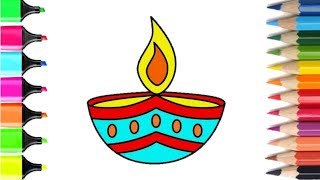 Diwali Diya Drawing  How to draw Easy Diya For diwali step By step [upl. by Akelahs]