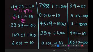 Division ➗️ of Decimals by Ten Powers 101001000💬 Dividing Decimals [upl. by Koloski]