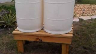 Double Rain Barrels With Wood Stand [upl. by Attelra]