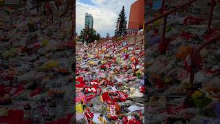 A beautiful memorial outside of the Saddledome in Calgary for Johnny Gaudreau CalgaryFlames nhl [upl. by Fredkin180]