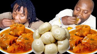 ASMR MUKBANG OGBONO SOUP AND POUNDED YAM FUFU WITH COWLEG NIGERIAN FOOD CHALLENGE [upl. by Barris]