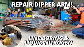 Repair a Feller Buncher Dipper Arm  Line boring amp Liquid Nitrogen [upl. by Dagnah907]