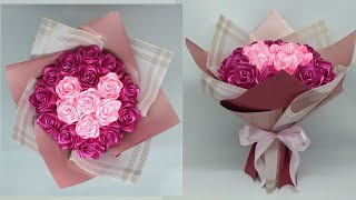 DIY  How to Make a Bouquet of Roses With Satin Ribbons Easy  Wrapping a Round Flower Bouquet [upl. by Noslien]