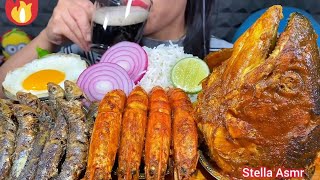 Spicy Fish Head Curry Prawns Fish Fry Rice Saladmukbang asmr eatingshow [upl. by Eppes312]