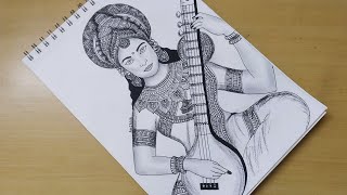 How to draw Mandala art of Maa Saraswati  Zentangle Doodle art  Navaratri drawing  Durga puja [upl. by Dafna]