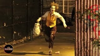 New Footage of Joaquin Phoenix Filming Joker in a Rainy NY Alley [upl. by Elleiram]