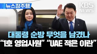 윤석열 대통령 UAE·스위스 순방 마치고 귀국길…내일 도착UAE 300억달러 투자 약속…quotUAE의 적quot 발언 논란도뉴스정주행 2023년 1월 20일금KBS [upl. by Onitnas865]