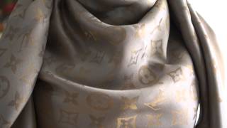 Authentic Louis Vuitton LV Monogram Shine Scarf Shawl Review Unboxing Beige Buy [upl. by Kylander]