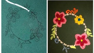 embroidery Tutorial Seasonal Allover Hand Embroidery Flowers design [upl. by Ynolem]