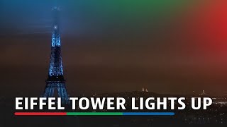 Eiffel Tower lights up to officially kick start the 2024 Olympic Games [upl. by Gothar160]