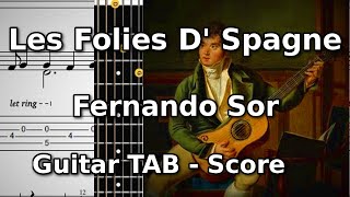 Les Folies d Espagne  Fernando Sor  Guitar Tab Tutorial [upl. by Opiak]