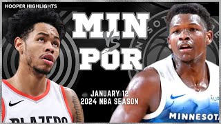 Minnesota Timberwolves vs Portland Trail Blazers Full Game Highlights  Jan 12  2024 NBA Season [upl. by Nylac]