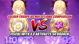 Fischl with 40 Artifacts So Broken  Fischl Golden Troupe vs Mix Set DMG Comparison [upl. by Okim]