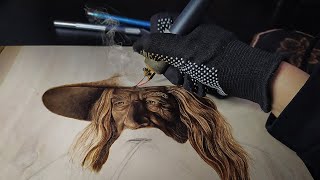 LOTR Gandalf  Pyrography Wood burning Portrait TIME  LAPSE [upl. by Bish251]