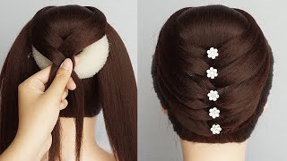 New Braid Bun Hairstyle With Donut  Ladies Beautiful Hairstyles But Easy [upl. by Vanzant222]