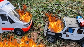 Police Car Rescue  Ambulance  Fire trucks help cars that are on fire [upl. by Helprin]