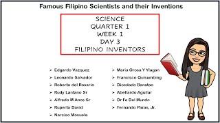 SCIENCE  GRADE 4  QUARTER 1  WEEK 1  DAY 3  FILIPINO INVENTORS  MATATAG [upl. by Reilamag]