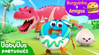 O Dino Está Vindo 🦖  Aventuras Alimentares  Burguinho e Amigos  Desenho Infantil  BabyBus [upl. by Hnahym]