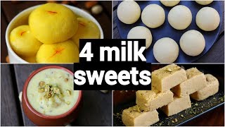 4 easy milk sweet recipes  easy milk dessert recipes  instant milk dessert recipes [upl. by Nalim]