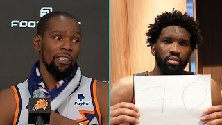 Kevin Durant couldnt believe Embiid dropped 70 points FULL Postgame Interview [upl. by Laeahcim]