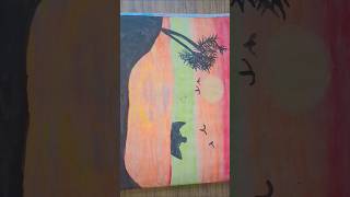 BEAUTIFUL SUNSET PAINTINGmade by mePALASH CHAUHAN kpoptrendingshortwatercolorlandscapeshort [upl. by Enixam]