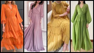 Most demanding plain chiffon georgette frock designs 2023  chiffon maxi designs for girls [upl. by Ycrep]