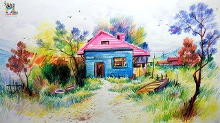 Learn Shading A Scenery with Colored Pencils for beginners  Easy Drawing [upl. by Amles131]