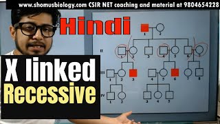 X linked recessive inheritance pedigree in Hindi  how to solve x linked recessive pedigree [upl. by Wat]