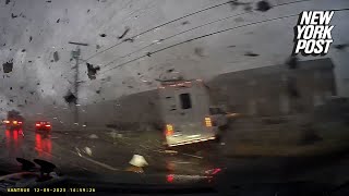 Shocking video shows the moment a car gets totaled by deadly Tennessee tornado [upl. by Otreblasiul]