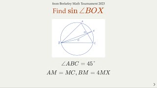 Solving a Tricky Geometry Problem Find sin∠BOX from BMT 2023 [upl. by Anahs900]