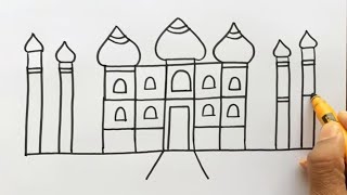 How to draw Taj Mahal picture  very easy Taj Mahal drawing step by step [upl. by Ingalls]