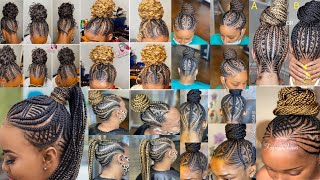 Creative and Stylish Corn row Updo Braids Hairstyles For Black Women  Shuku Ghana weaving Braids [upl. by Johppah]