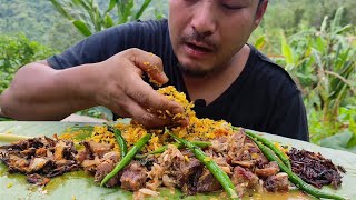 Northeast mukbang  garlic fried rice smoked meat frog and grasshopper [upl. by Aremahs]