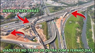 Drone mostra o avanço nas obras dos novos viadutos na ligação da Dutra com a Fernão Dias  São Paulo [upl. by Kristian]