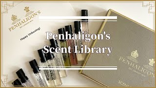 PENHALIGONS 10 SCENTS IN 1 BOX ⚜️ Penhaligons Bestseller Scent Library Unboxing and Review [upl. by Enehpets]