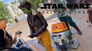 Hera Syndulla and Chopper Arrive at Star Wars Galaxys Edge [upl. by Ilenay623]