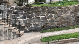 Repointing Mortar Joints of Large Stone Retaining Wall [upl. by Naquin771]