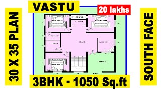 south face house plan 1050 Sqft plan 2 cent house plan south facing vastu plan 3BHK 3035 plan [upl. by Letta]