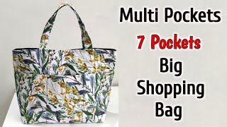 DIY 7 POCKETS SHOPPING BAG TUTORIAL  Multi pocket bag  Shopping bag making at home  DIY Tote bag [upl. by Lambard93]