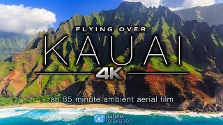 FLYING OVER KAUAI 4K Hawaiis Garden Island  Ambient Aerial Film  Music for Stress Relief 15HR [upl. by Eenafets818]