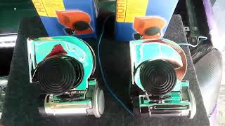 Como se ven y suenan los claxon con sonido de Tren Buena potencia muy faciles de instalar 12v [upl. by Winifred]