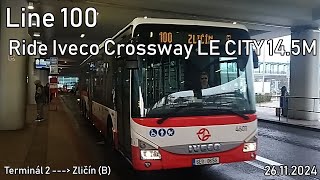 Line 100 Ride Iveco Crossway LE CITY 145M to Zličín B [upl. by Emery755]