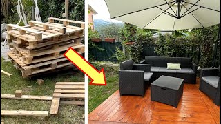 How to Make PATIO DECKING Using Free Wooden PALLET  Easy amp Cheap DIY Terrace Deck [upl. by Krause]