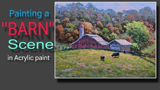 Learn to paint this Red barn in AcrylicsTimeLapseImpressionism Landscape [upl. by Aisanahta]