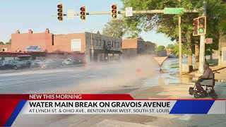 Water main break floods Gravois Avenue in south St Louis [upl. by Eelyam]