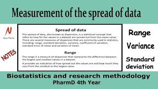 Range Variance and Standard deviation  Biostatistics and Research methodology  PharmD 4th year [upl. by Nevla]